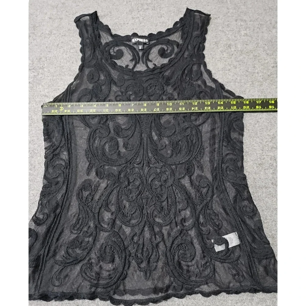 Express Black Sheer Lace Tank Top Women's Size XS Gothic Boho Embroidered Mesh - Picture 5 of 7
